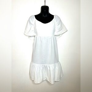HYFVE Women’s Mini Dress M White Cottagecore Boho Prarie Open Back Ruffle